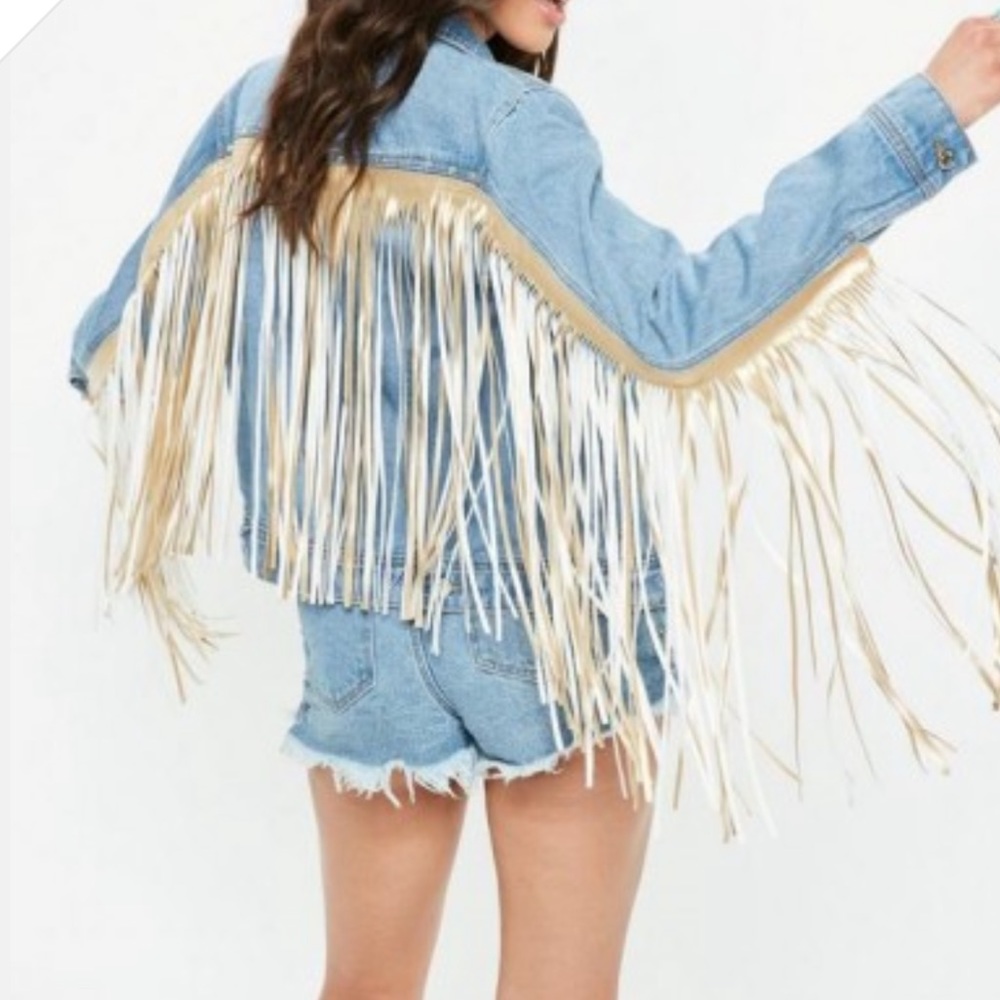 Missguided Denim Jacket with Fringe Accents